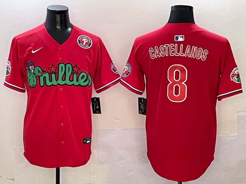 Men Philadelphia Phillies #8 Castellanos Red three generations Joint Name 2025 Nike MLB Jersey style 6->philadelphia phillies->MLB Jersey